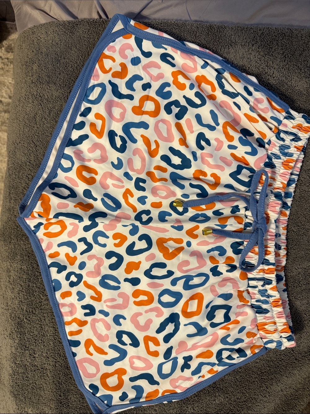 Women’s Multicolor Leopard Print Athletic Shorts with Blue Trim